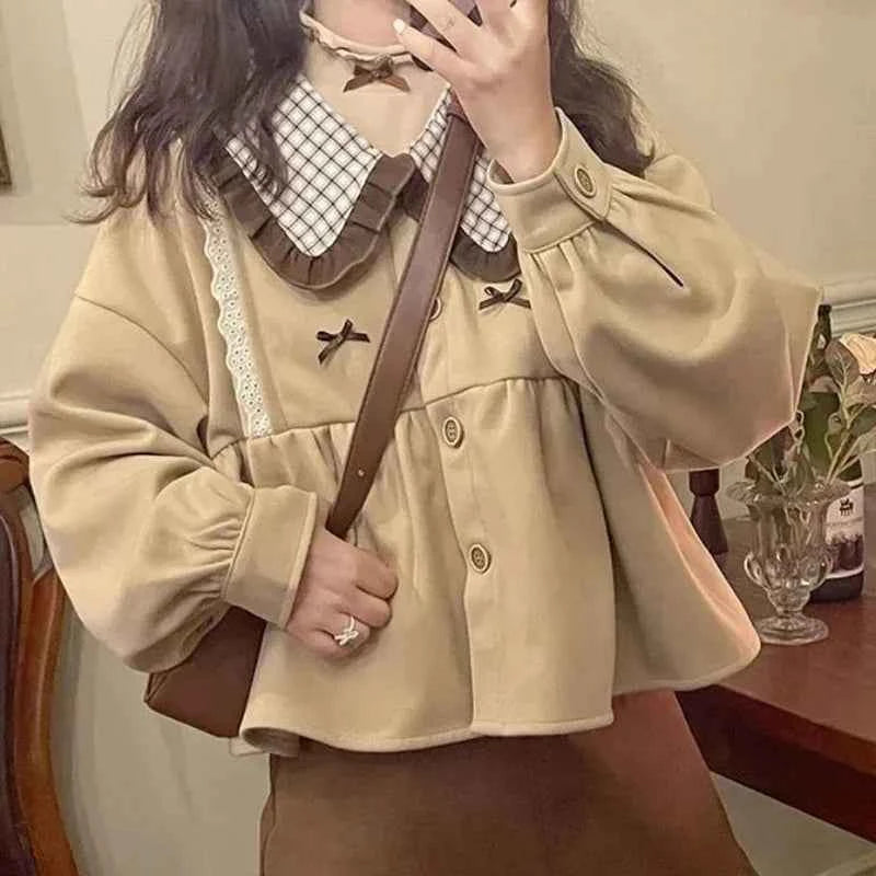 Women Cool Chic Korean Patchwork Peter Pan Shirt