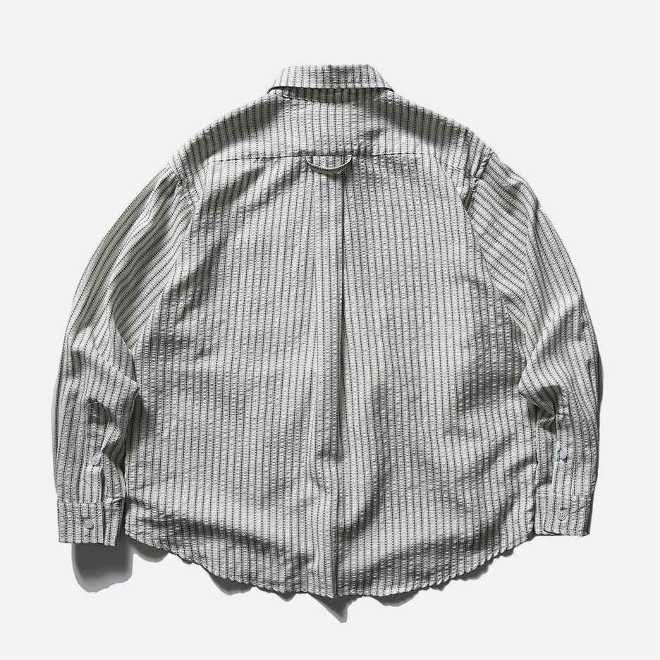 Casual Striped Seersucker Long Sleeve Shirt