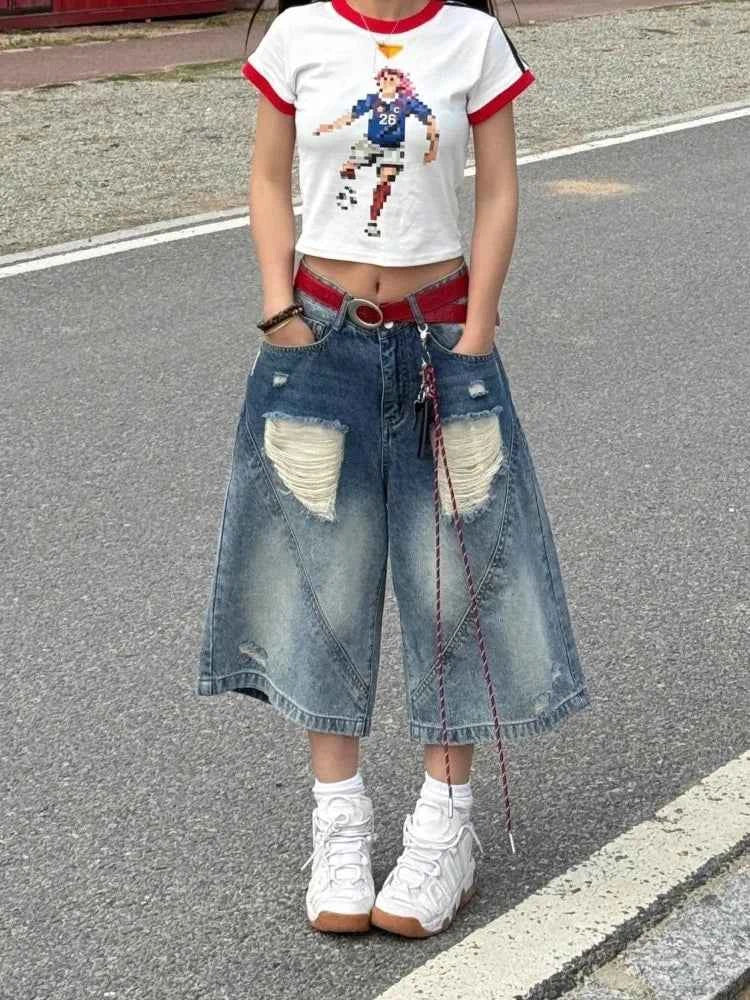 Vintage High Waist Ripped Denim Jeans