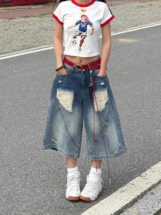 Vintage High Waist Ripped Denim Jeans