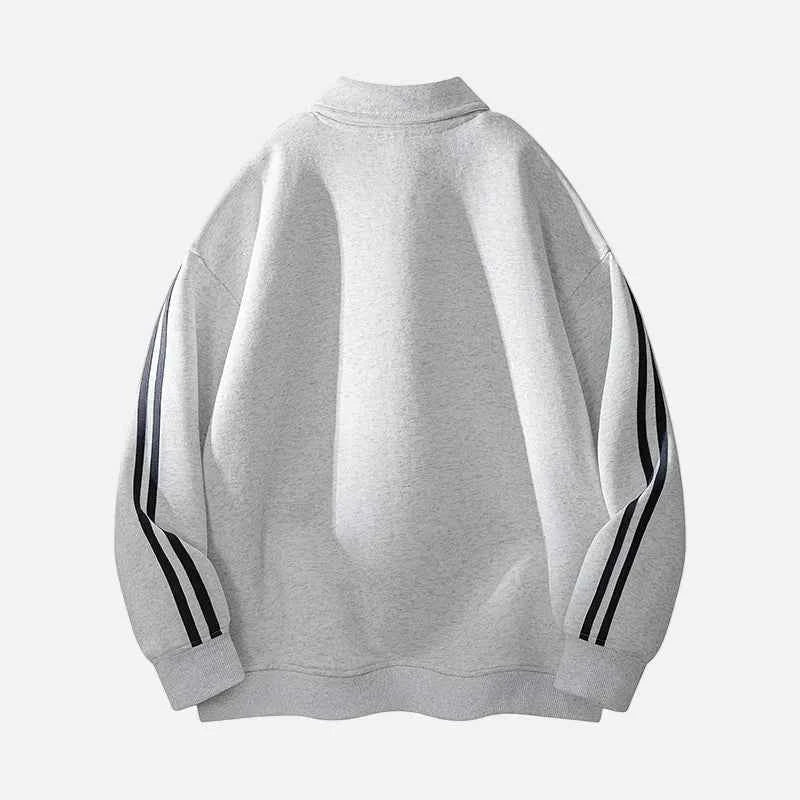 Patchwork Solid Color Turn Down Collar Sweatshirt