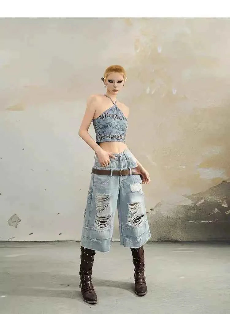 Vintage Ripped Loose Fit Wide Jeans