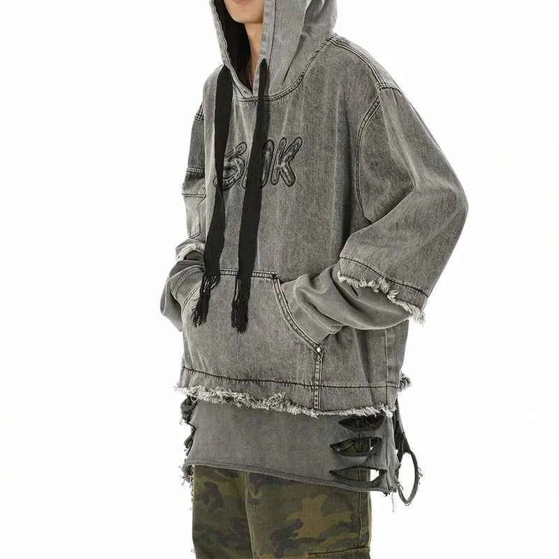 Oversized Vintage Hip Hop Ripped Hoodie