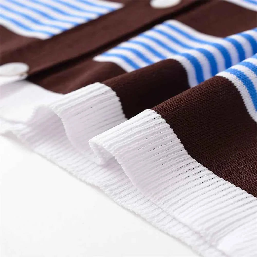 Durable Striped Knitted Short Sleeve Cardigan