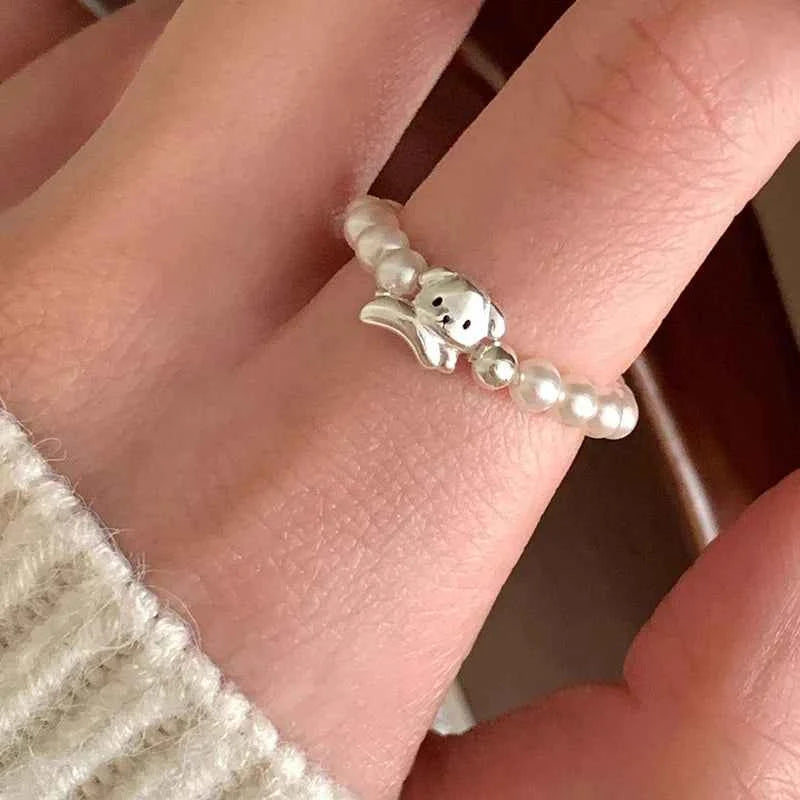 Elegant Sterling Silver Pearl Dog Ring