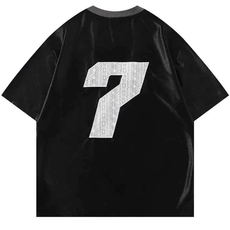Embroidered Vintage V-Neck Racing Polyester T-Shirt