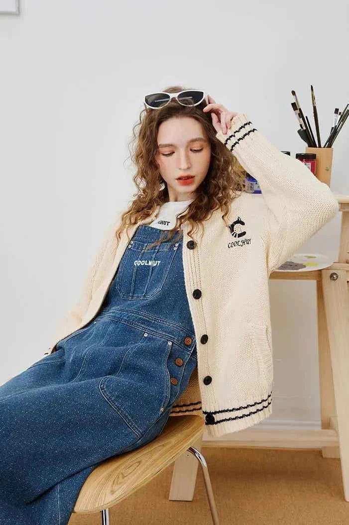 Y2K Minimalist Embroidered Color Block Cardigan