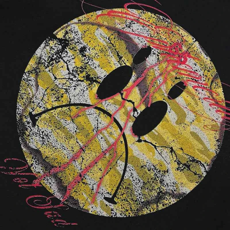 Y2K Graffiti Sad Face Graphic Hoodie