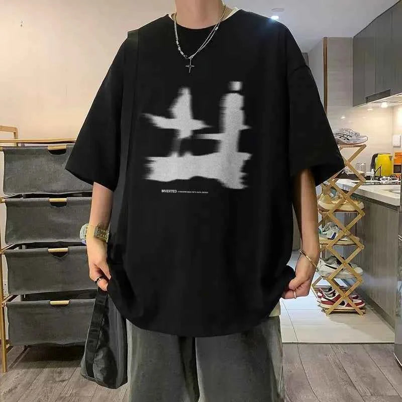 Streetwear Casual Korean Print Oversized T-Shirt
