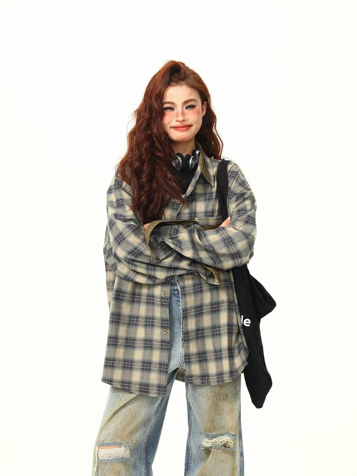 Contrasting Color Design Plaid Shirt