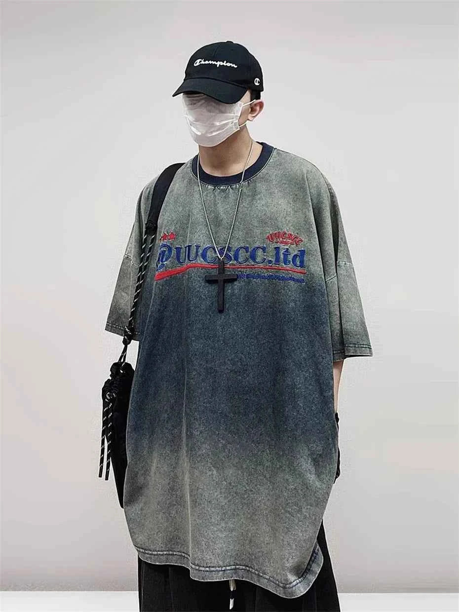 Vintage Embroidery Denim Hip Hop T-Shirt