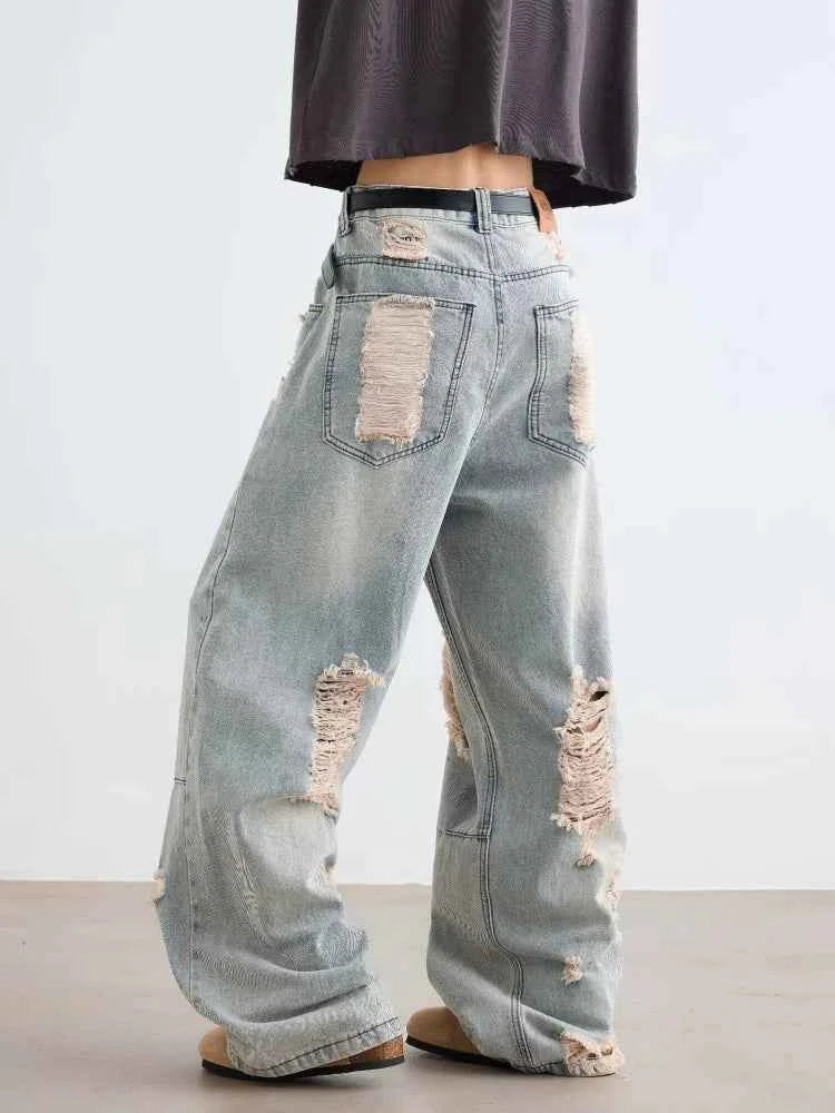 Gothic Blue Vintage Ripped Baggy Jeans
