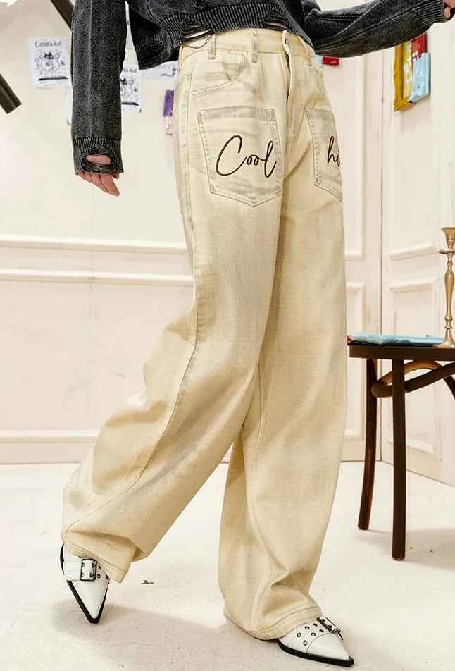 Plush High Waist Hip Hop Straight Leg Jeans