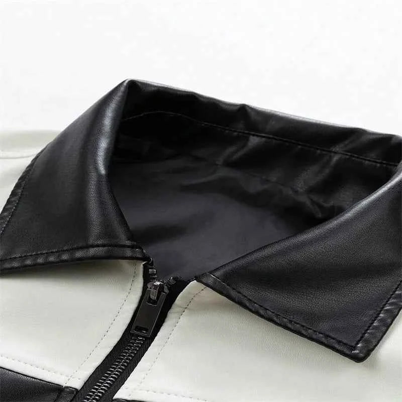 Contrast Colors Leather Biker Jacket