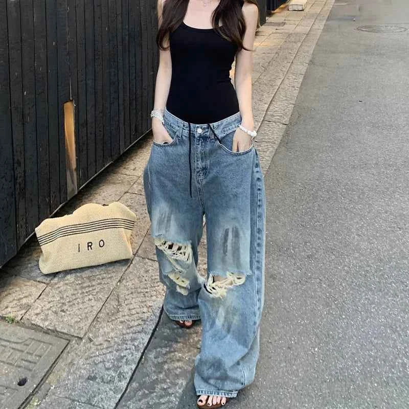 Vintage American Style Retro Ripped Baggy Jeans