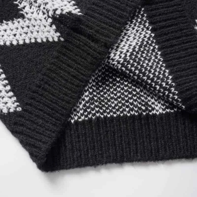 Streetwear Diamond Argyle Striped Knitted Sweater