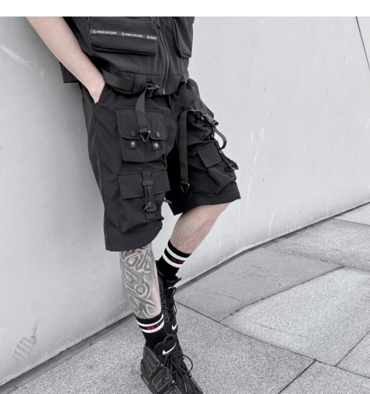 Darkwear Multiple Cargo Buckles Pockets Shorts