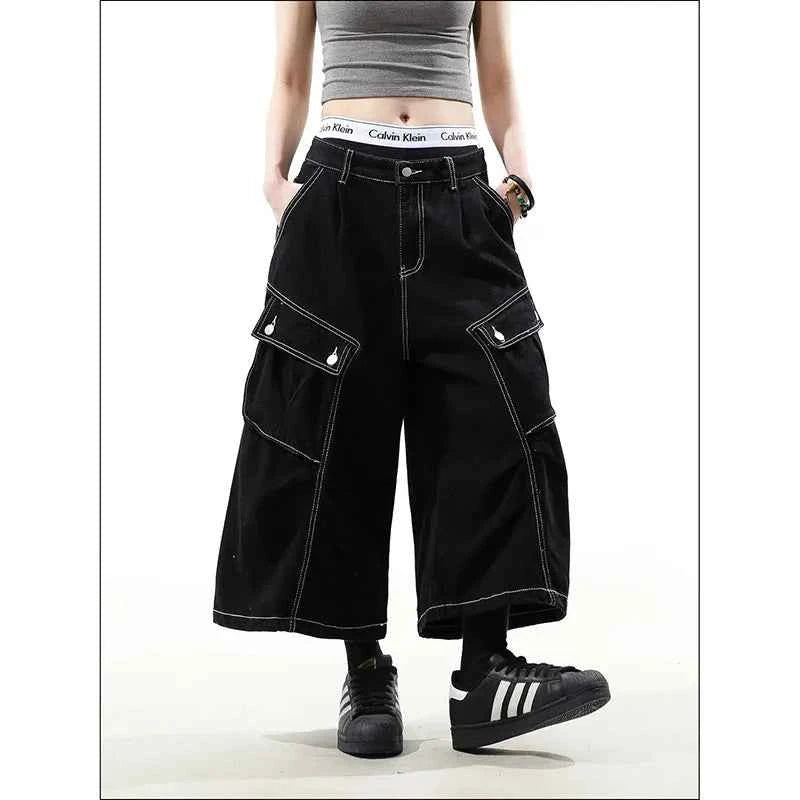 Streetwear Cool Vintage High Waist Blue Baggy Jorts