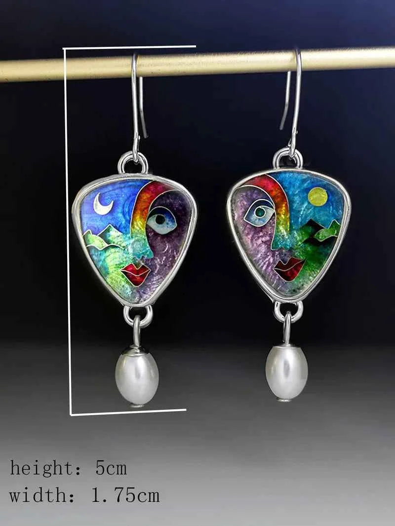 Hand Carved Retro Ethnic Pearl Earring