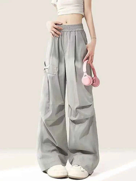 Women Vintage Casual Gray Bow Cargo Pants