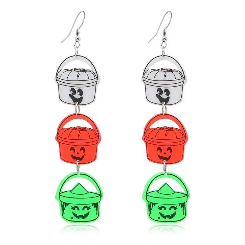 Spooky Halloween Candy Basket Acrylic Earrings