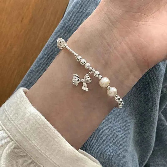 Geometric Asymmetric Silver Pearl Bracelet