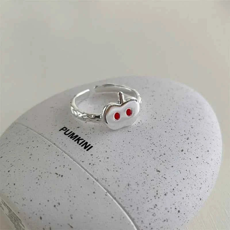 Cute Cartoon Apple Silver Metal Ring