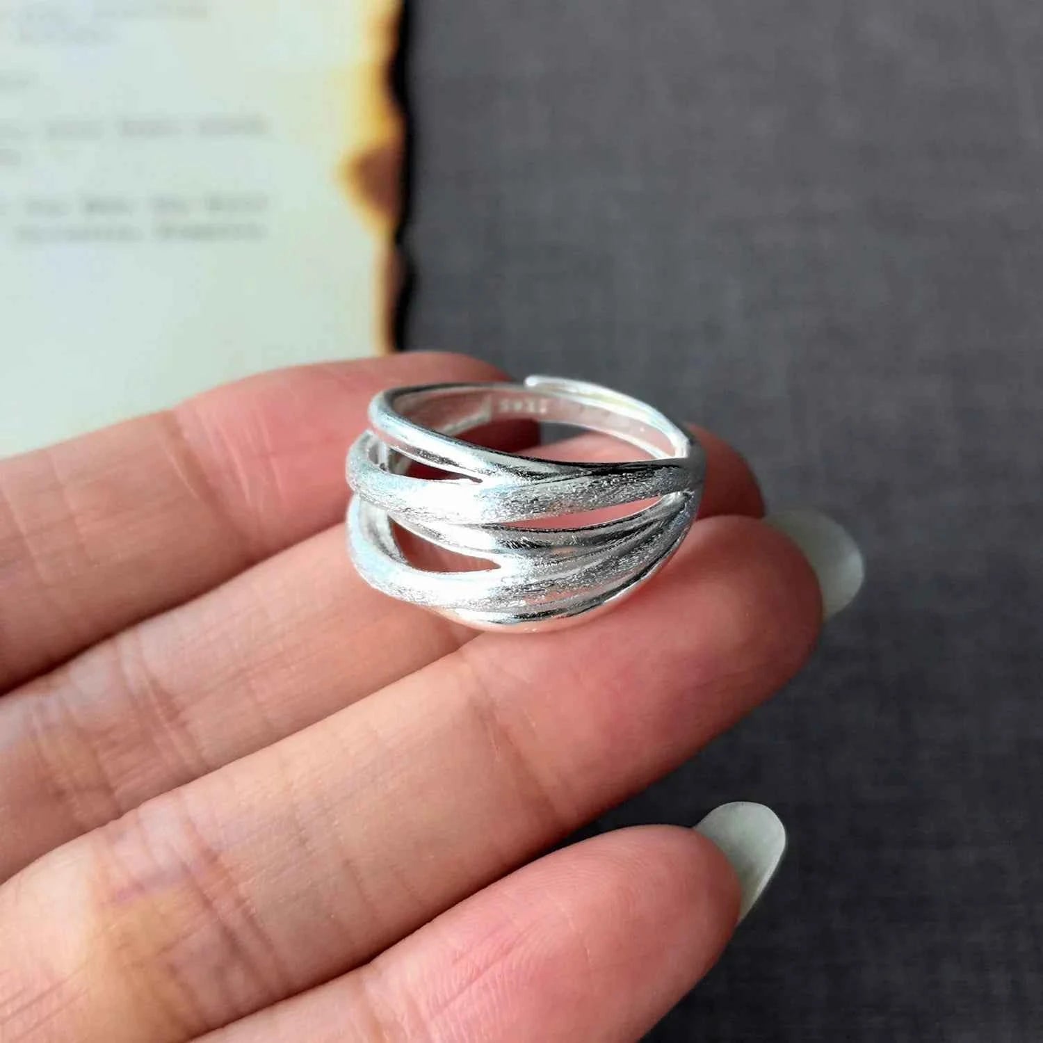 Edgy Geometric Multilayer Matte Ring