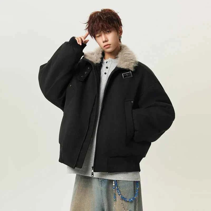 Winter Padded Fur Collar Belt Woolen Jacket