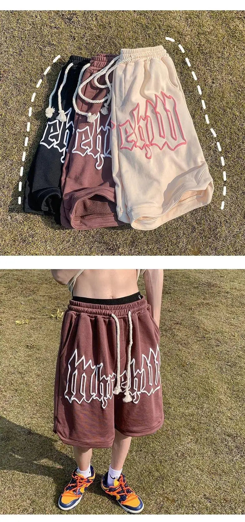 Drawstring Letter Printing Casual Loose Shorts