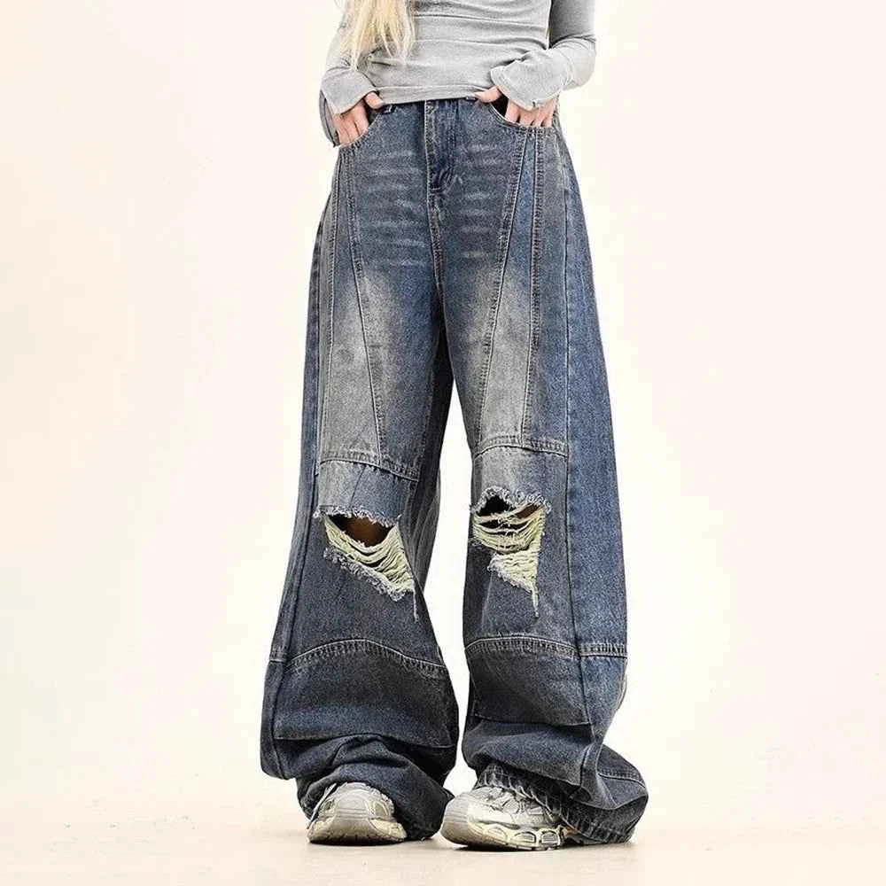 American Style Solid Color Ripped Jeans