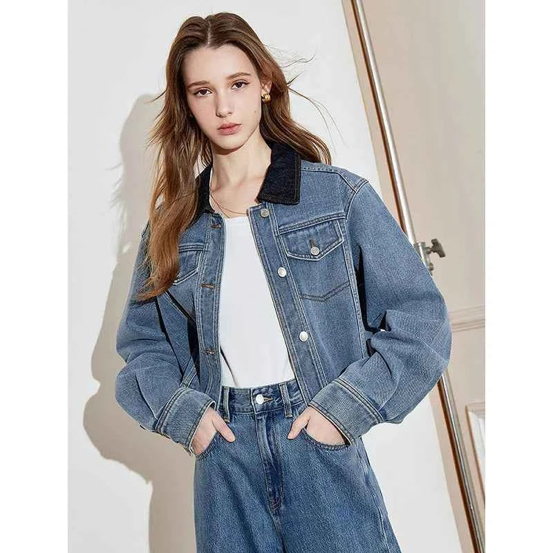 Contrasting Spring Button Denim Jacket