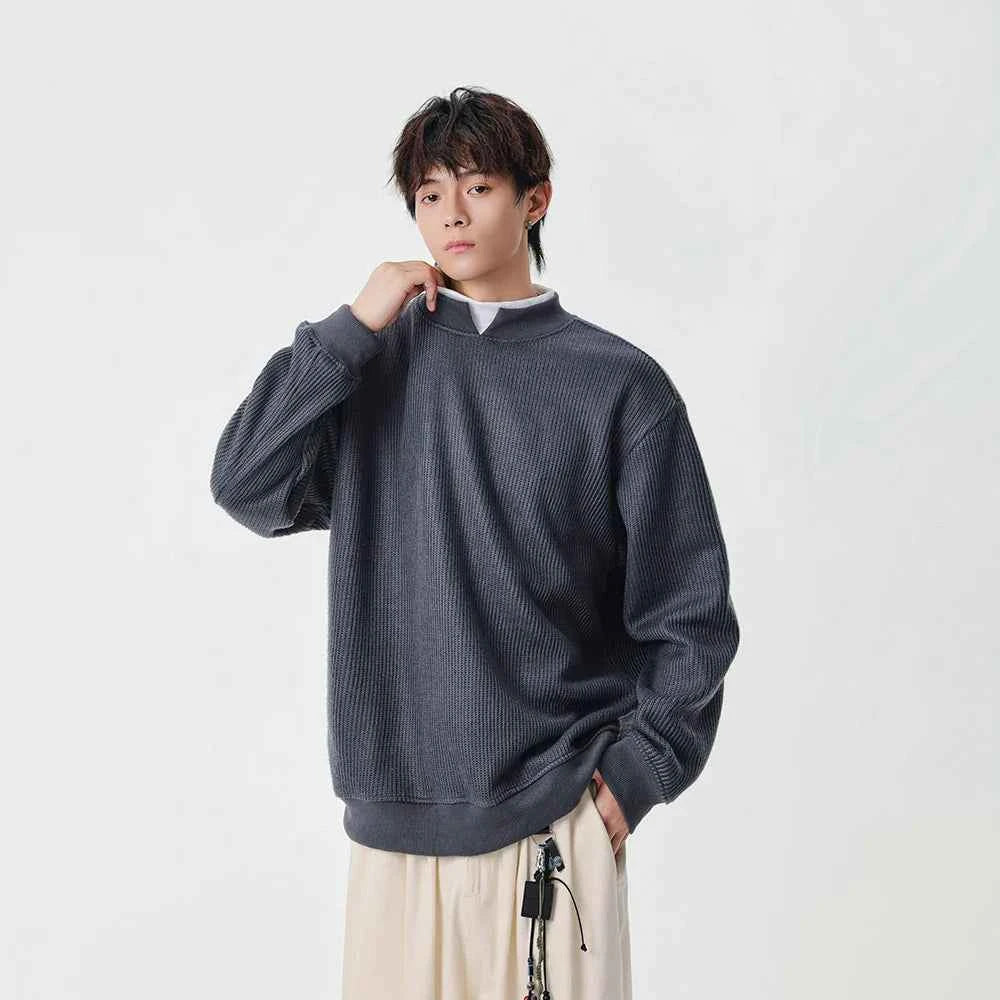Streetwear Winter Mock Neck Knit Sweatshirt