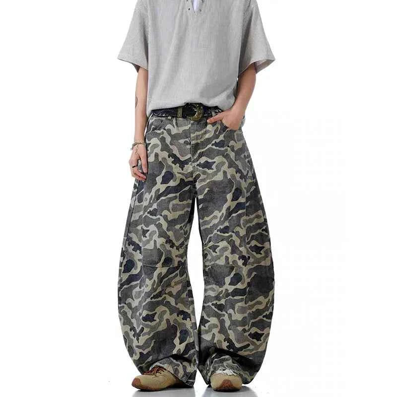 Vintage Camouflage Streetwear Cargo High Jeans