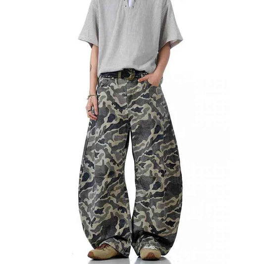 Vintage Camouflage Streetwear Cargo High Jeans