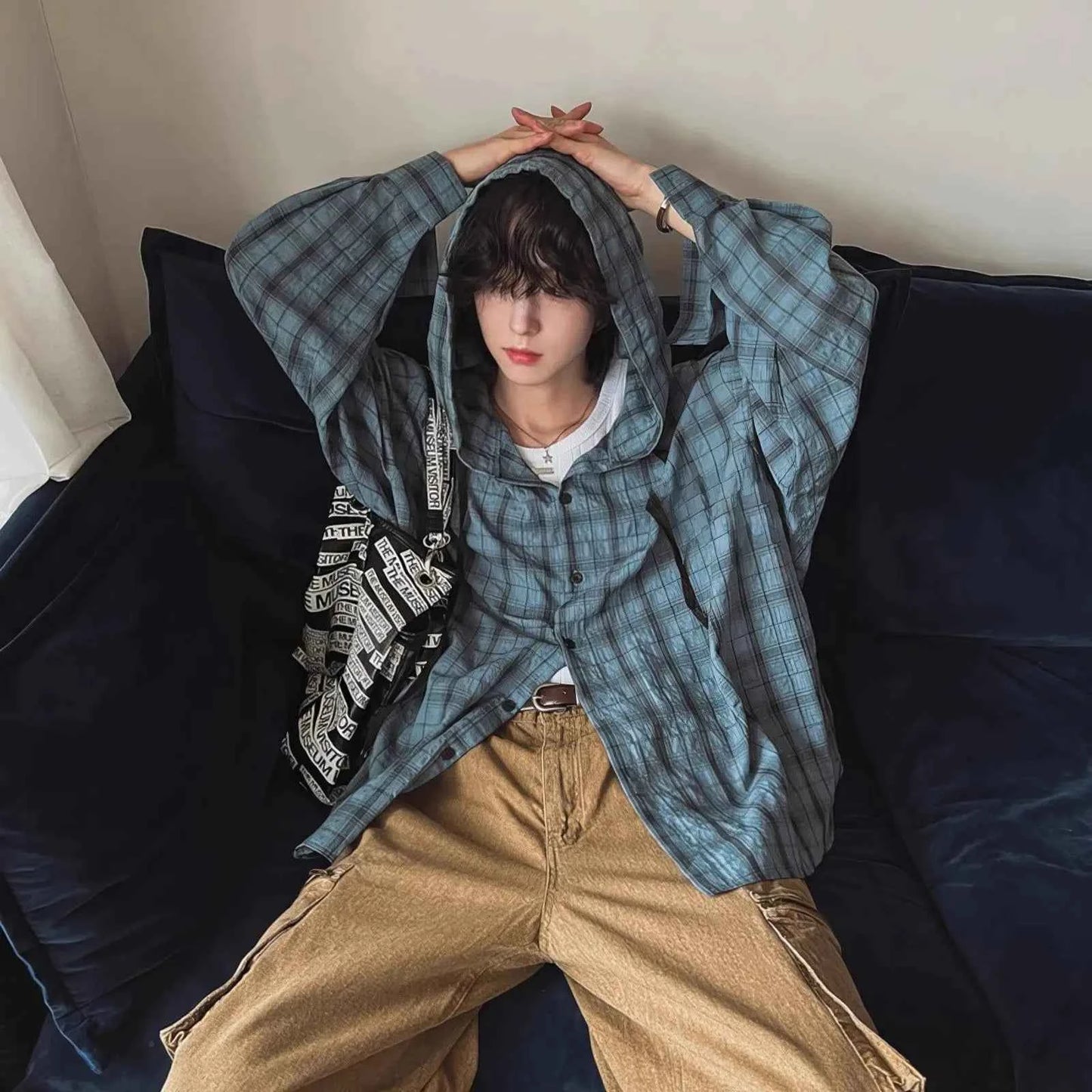 Plaid Vintage Casual Long Sleeve Hooded Shirt