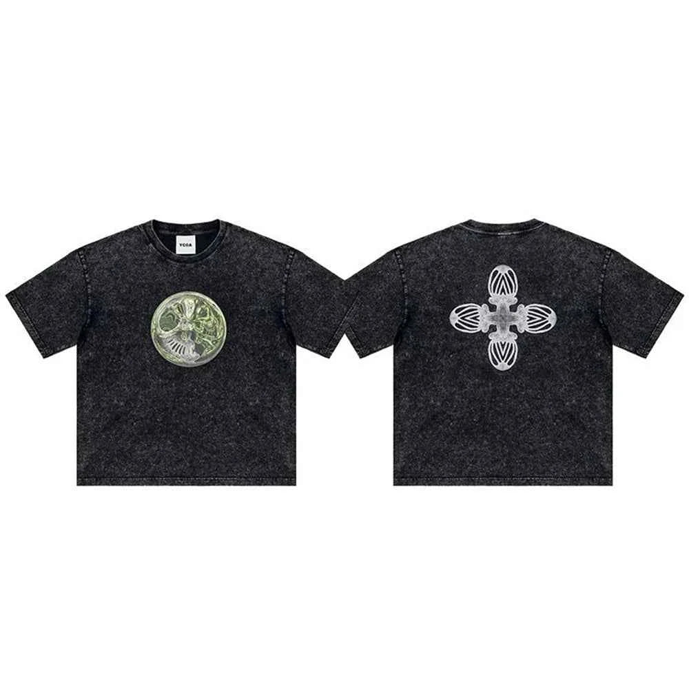 Retro Patterned Short-Sleeved Cotton T-Shirt