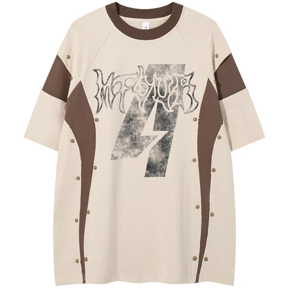 Rivet Patchwork Streetwear Oversized T-Shirts