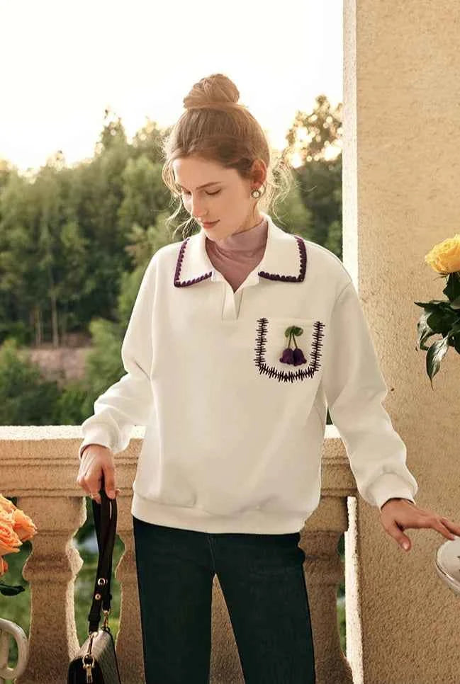 Y2K Elegant French Polo Neck Sweatshirt