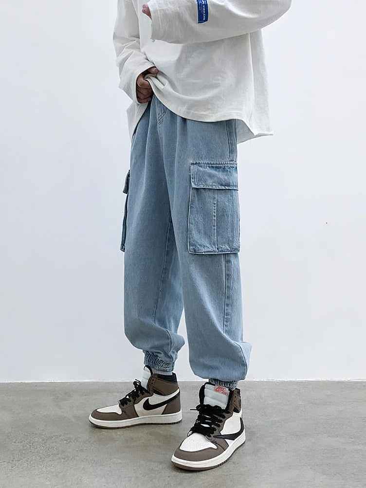 Baggy Streetwear Black Denim Cargo Jeans
