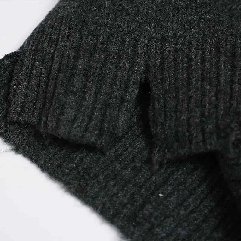 Retro Grunge Distressed Knit Half Zipper Sweater