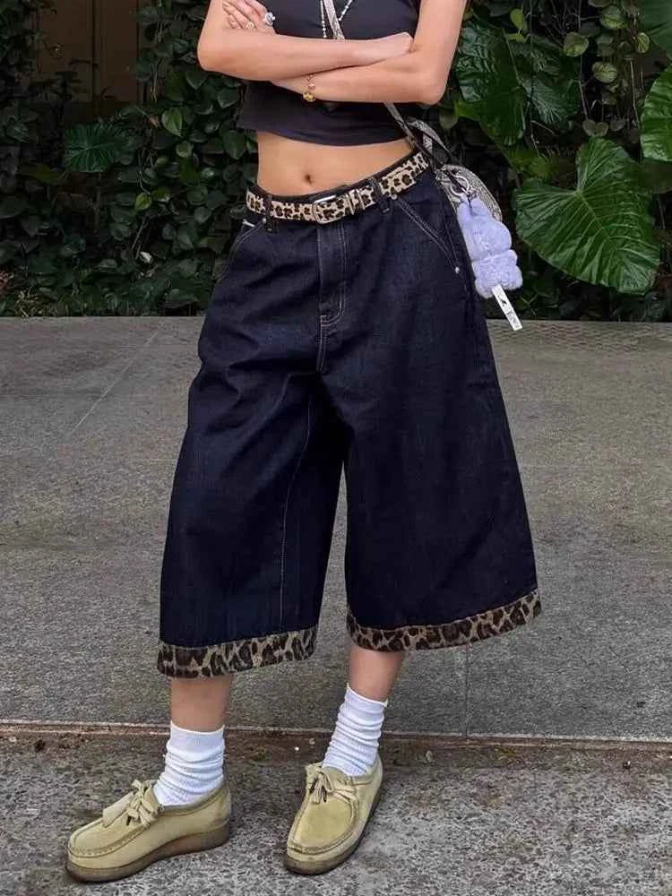 Leopard Print Patchwork Retro Cropped Jorts