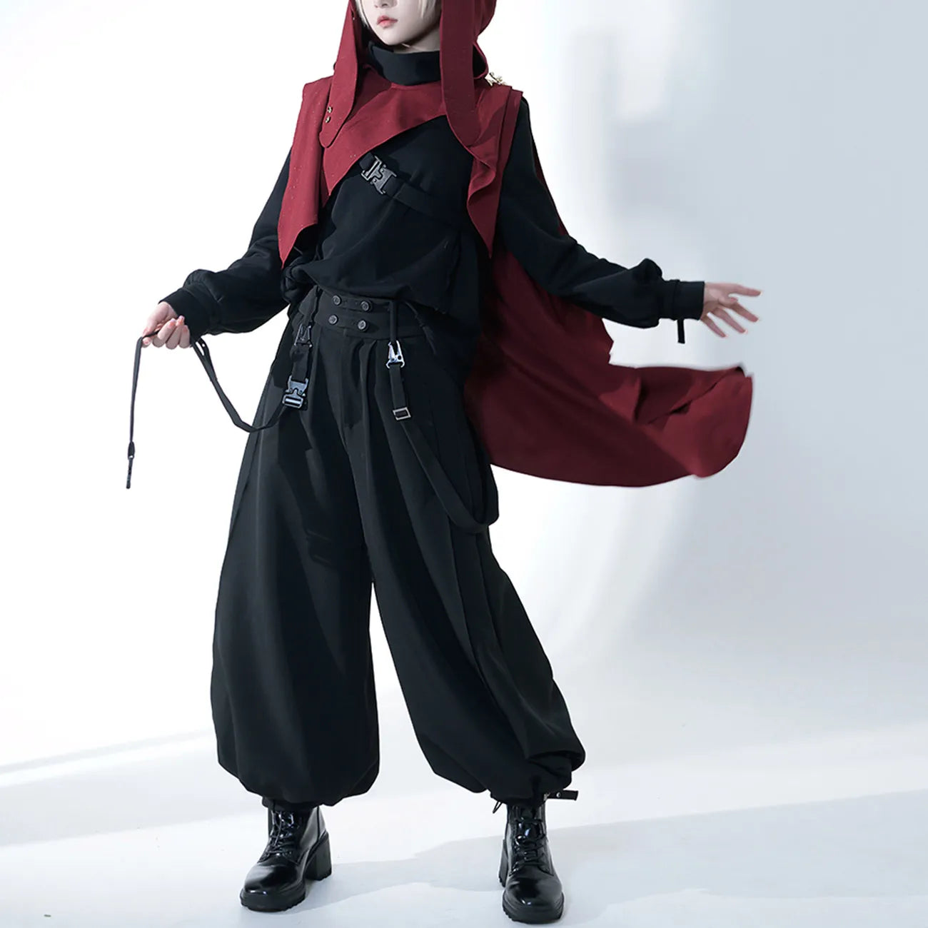 Black Tapered Loose-Fit Wide Leg Pants