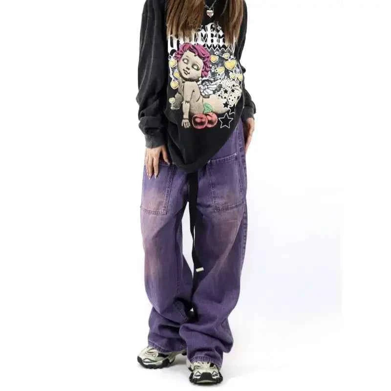 Purple Oversize Wide Leg Cargo Jeans