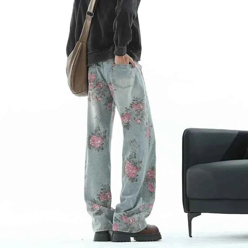 Vintage Floral Loose Wide Leg Jeans