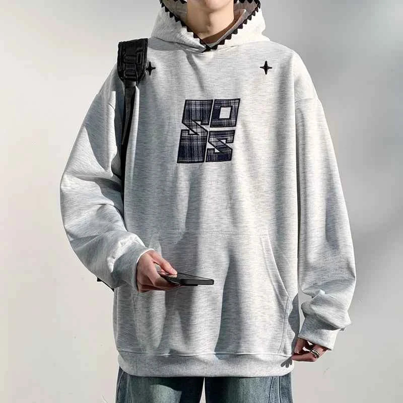 Plaid Splicing Oversized Fake Two Pieces Hoodie