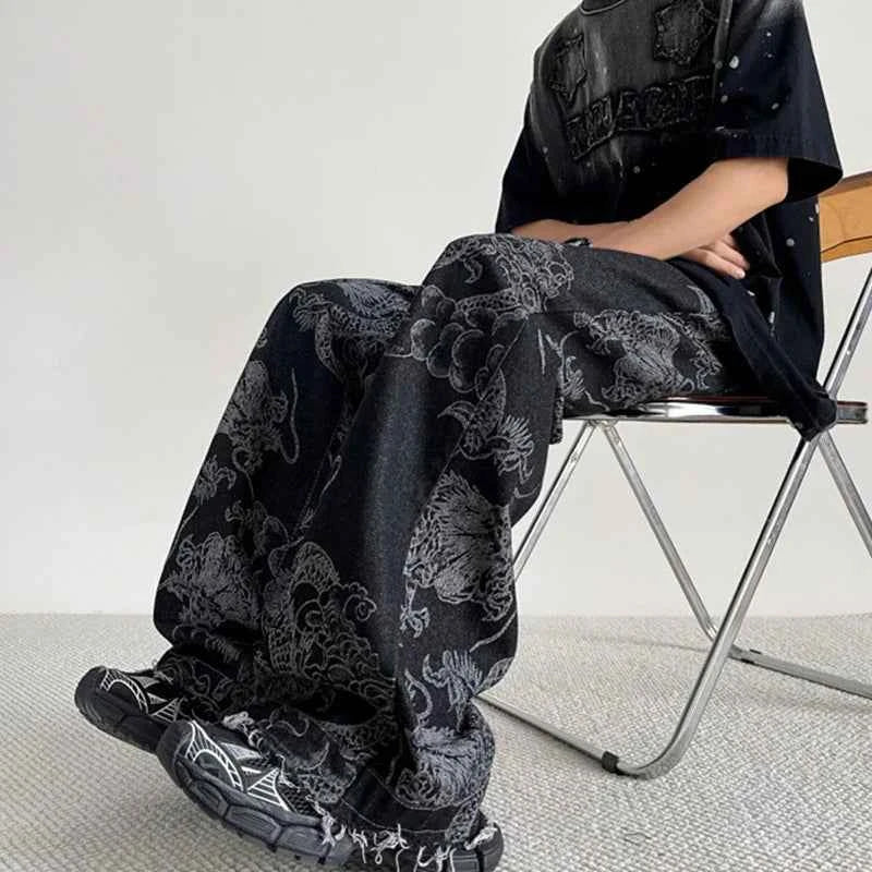 Dragon Pattern Chinese Style Retro Jeans