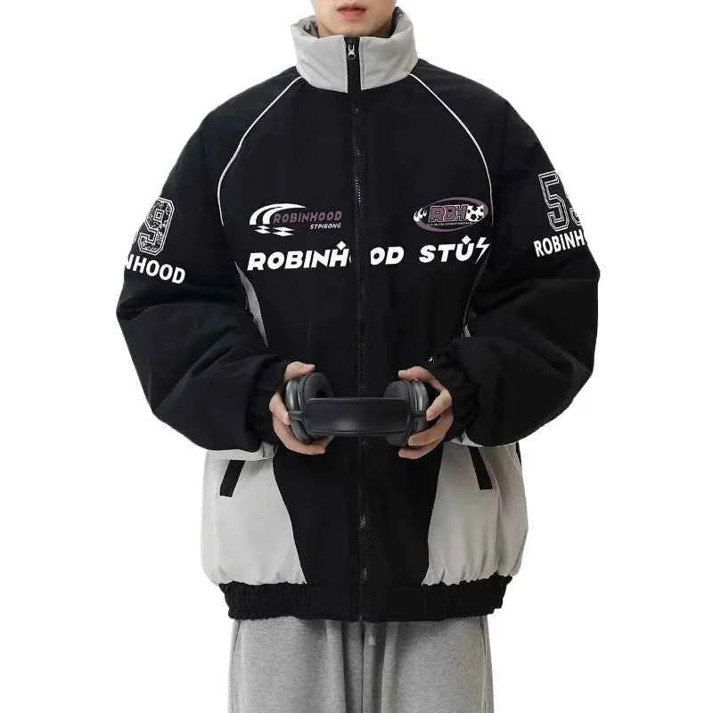 Retro Contrast Color Print Casual Windbreaker Jacket