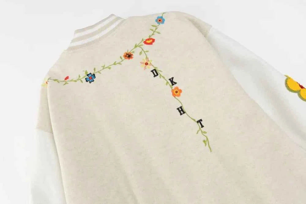 Retro Flower Embroidery Baseball Varsity Jacket
