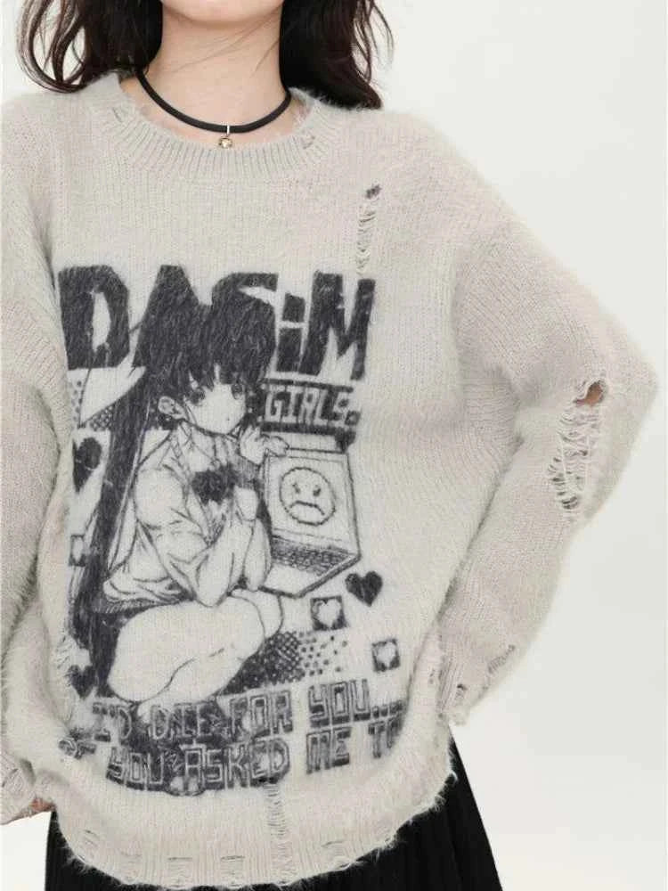 Japanese Gothic Vintage Ripped Sweater